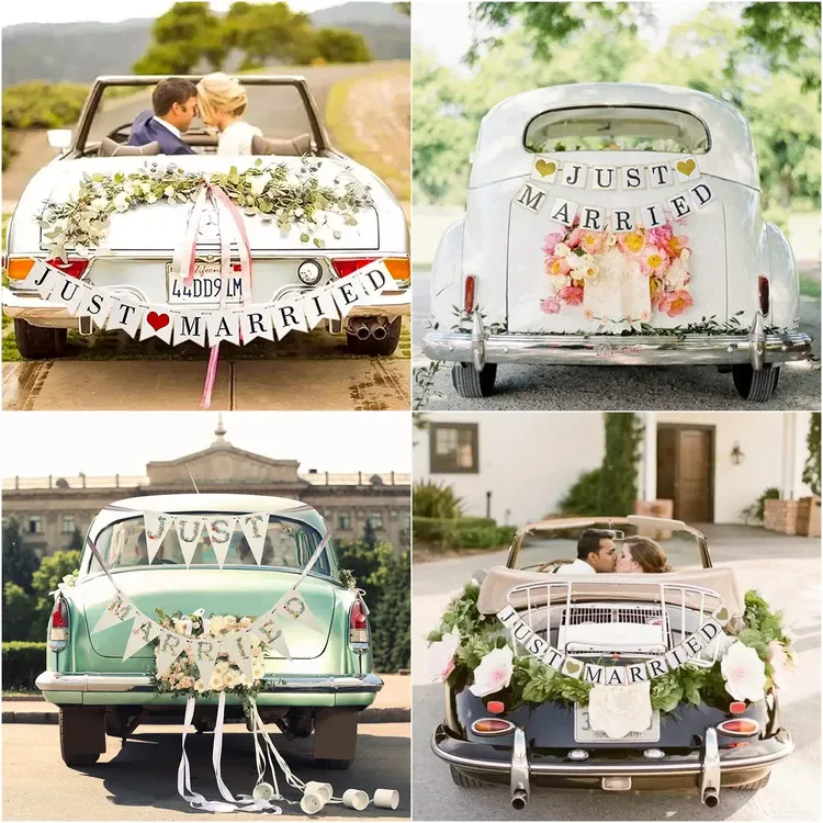 easy wedding car decorating ideas Just Married banner