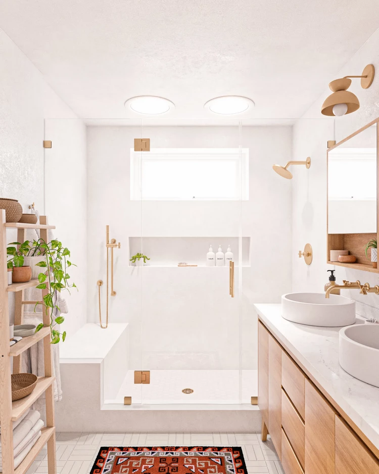 Scandi style bathroom ideas light colors and wood