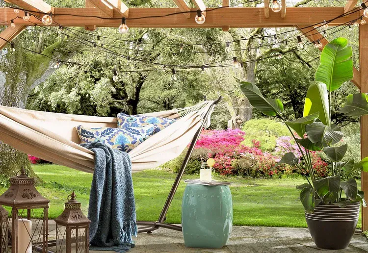 brilliant backyard ideas hammock string lights