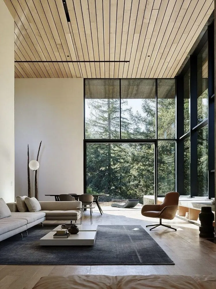 ceiling decor ideas in living room wooden slats