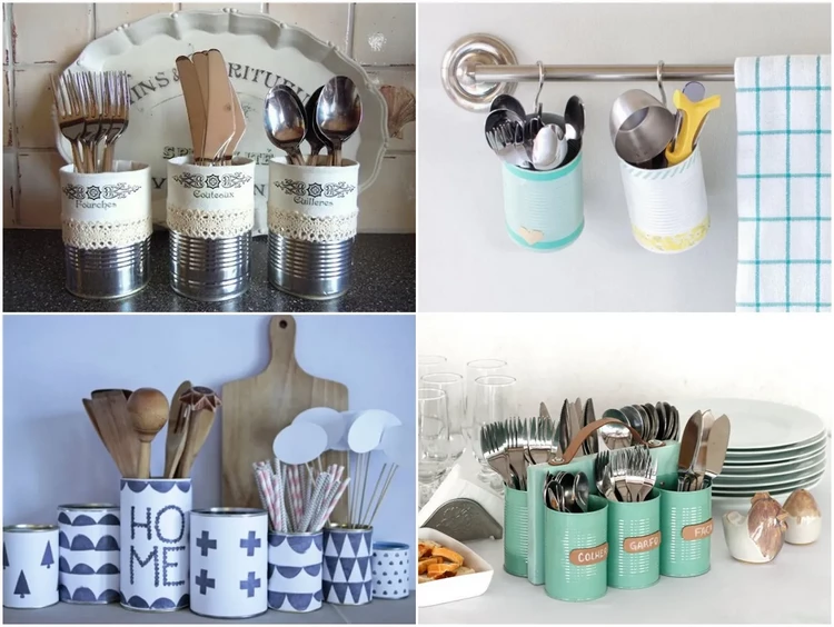 easy tin can craft ideas DIY kitchen organizers