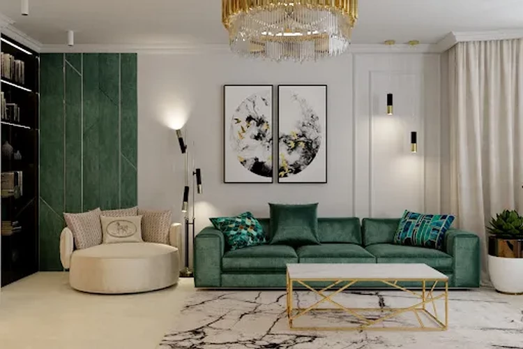 living room design trend furniture in bold colors