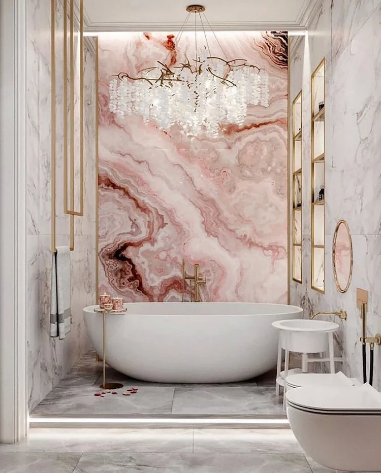 master bathroom design in rose gold