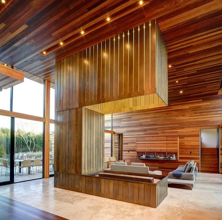 open plan living space decor ceiling wall natural wood