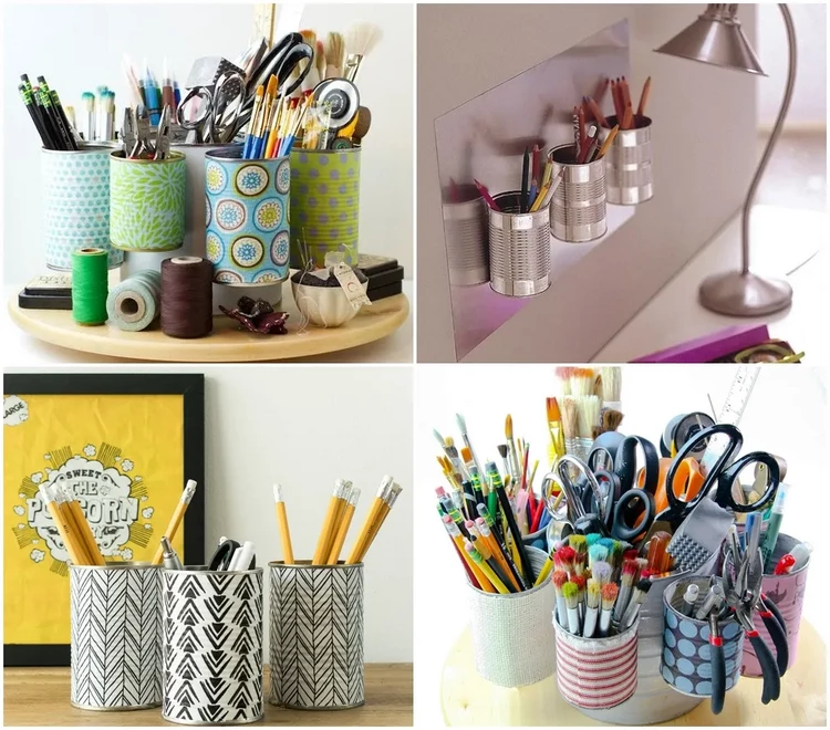 tin can craft ideas DIY desk and wall organizers