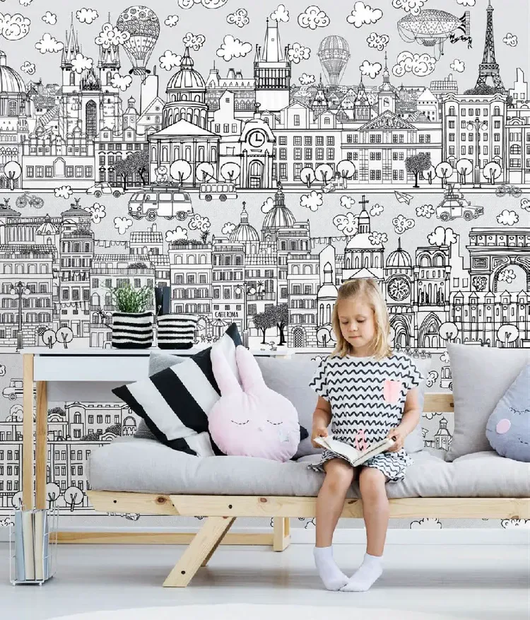 unique kids room ideas with coloring wallpaper