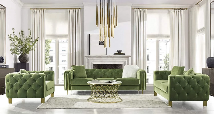 white room and green sofa set bold color accent