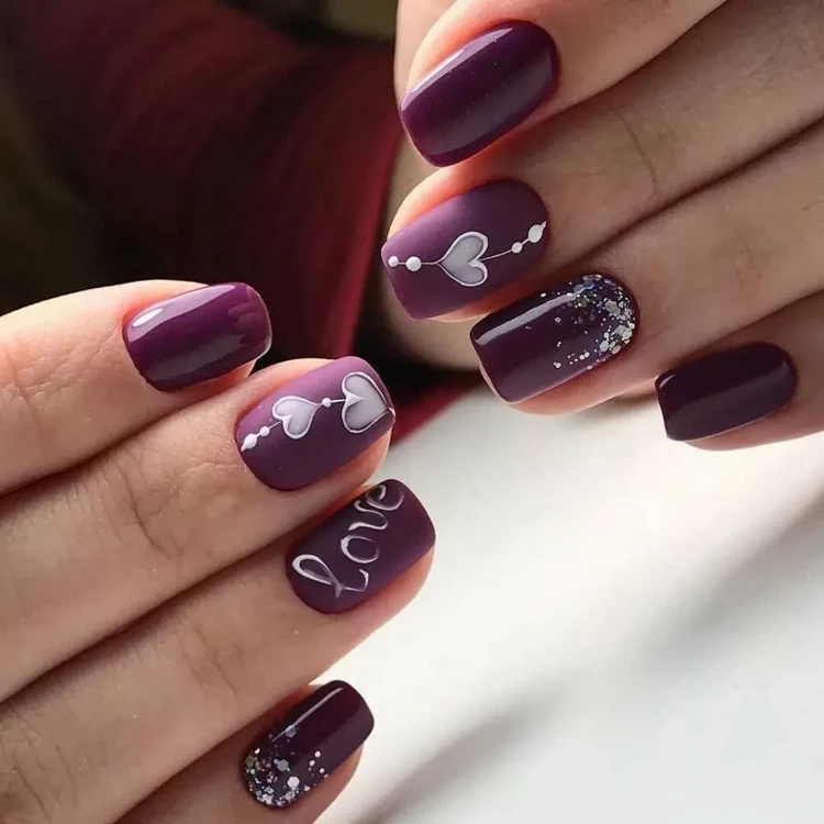 French Nail Art with Heart Decorations