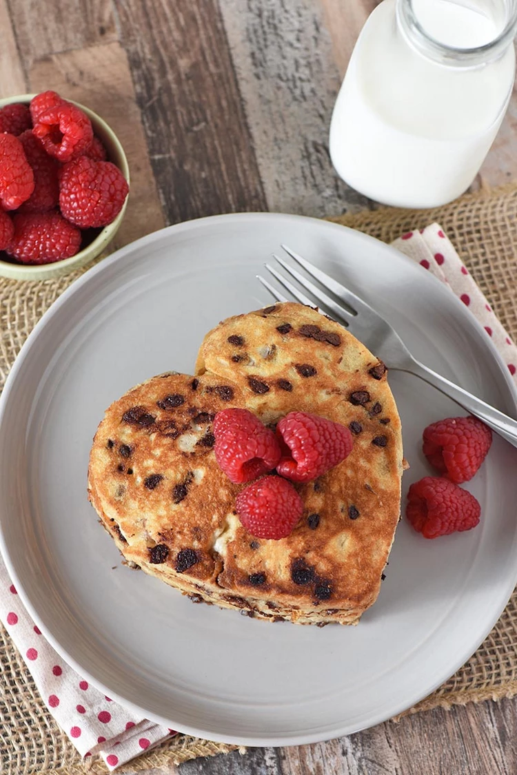 Valentines Day Heart Shaped Chocolate Chip Pancakes Recipe