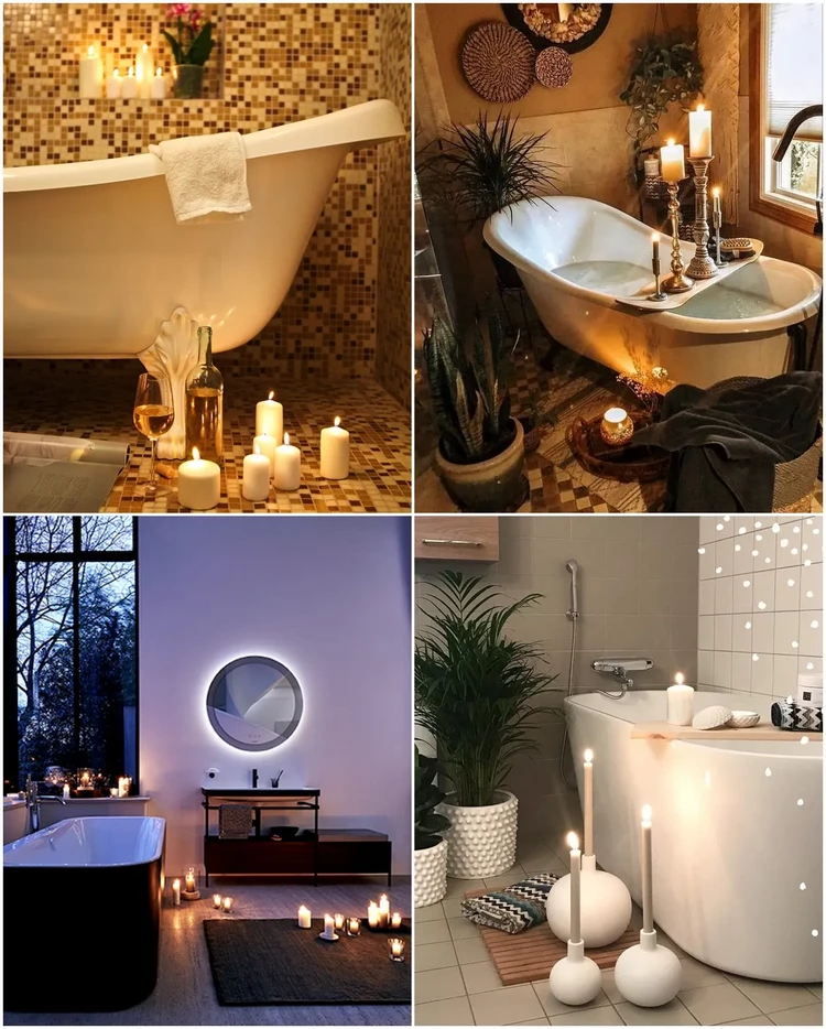 decoración de baño relajante romántica con velas