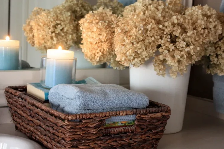 storage baskets in the bathroom