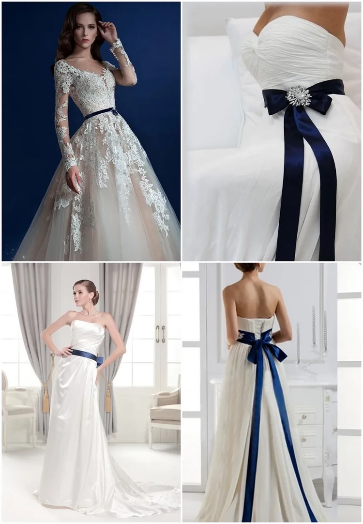 wedding dress navy blue sash elegant accent