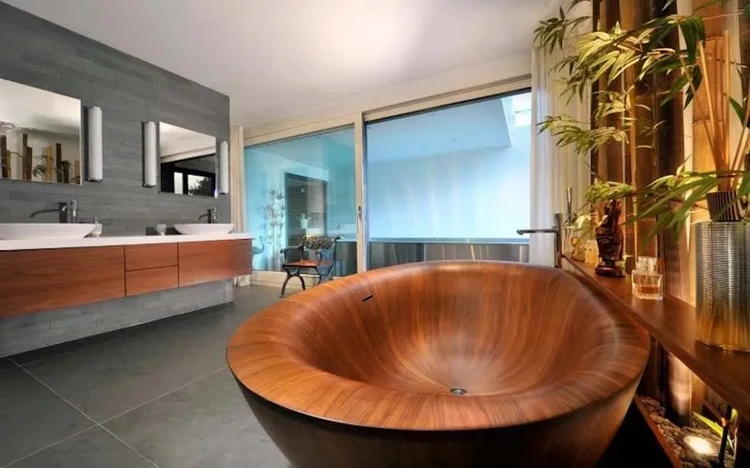 ideas de diseño de baño moderno bañera de madera