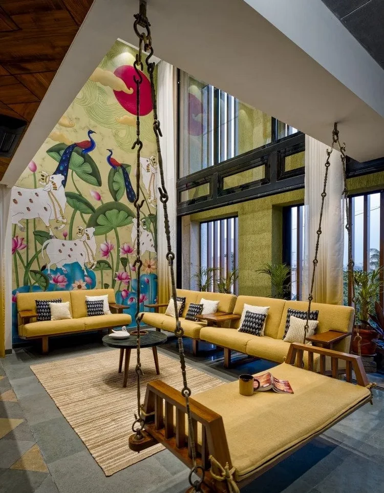 living room design with indoor swing