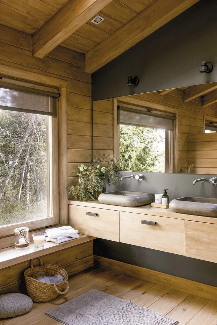 diseño de baño de madera natural en material de alta calidad