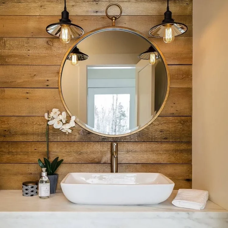 la madera natural en el baño tiene un gran atractivo visual