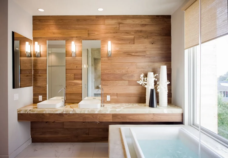 madera natural en la decoración del baño moderno