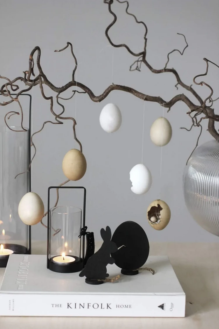 Modern style home decoration twigs and eggs in natural colors