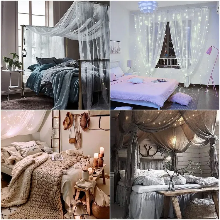 Hang Fairy Lights on the Bed Canopy