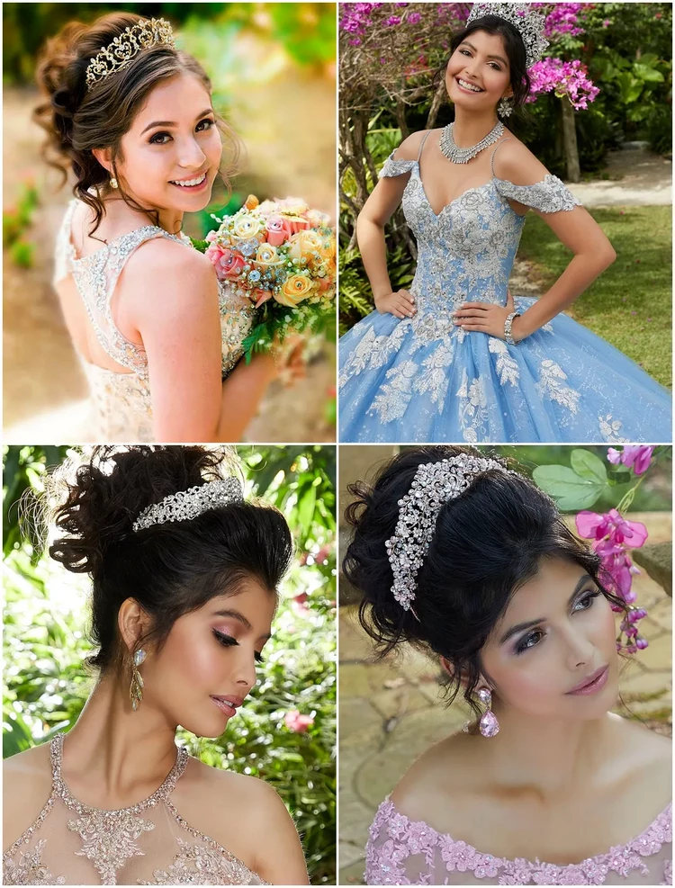 elegant updos with tiara Quinceanera hairstyles ideas