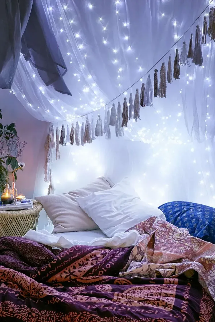 boho bedroom decorating ideas fairy lights