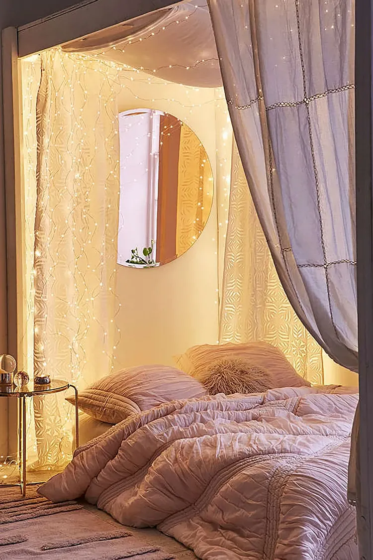 fairy lights in bedroom romantic atmosphere