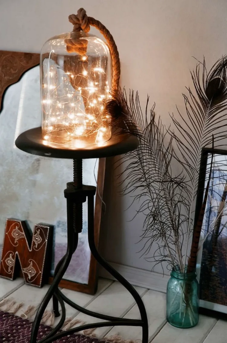 DIY bedroom decorations with string lights