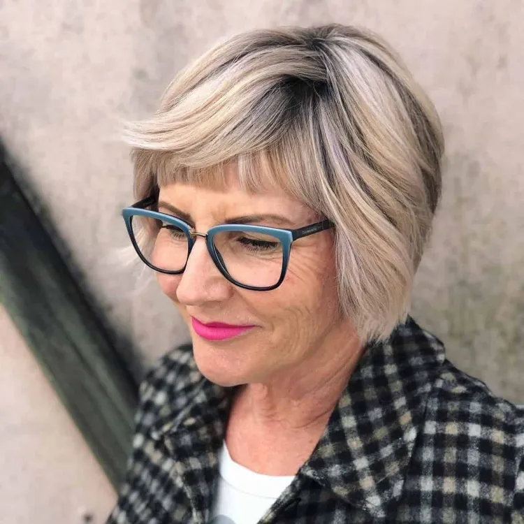 short bob with bangs hairstyles for thin hair women over 50 with glasses 
