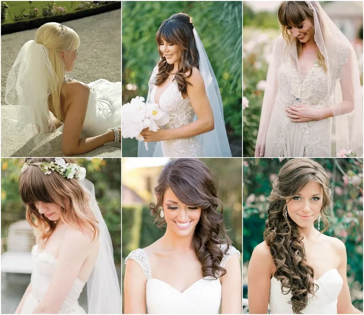 Trendy Wedding Hairstyles with Bangs for Long Hair 2022 Loose Hair Ideas