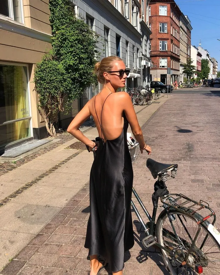 how to wear a long bare back slip dress trends summer 2022 fashion