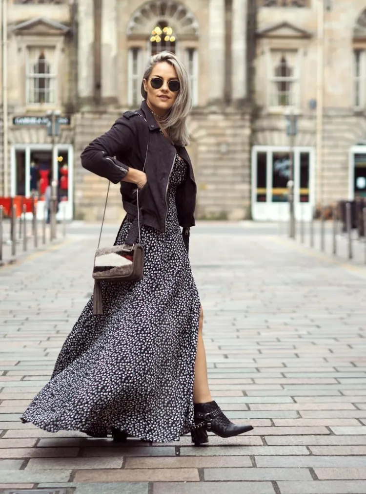 how to wear a long dress with ankle boots