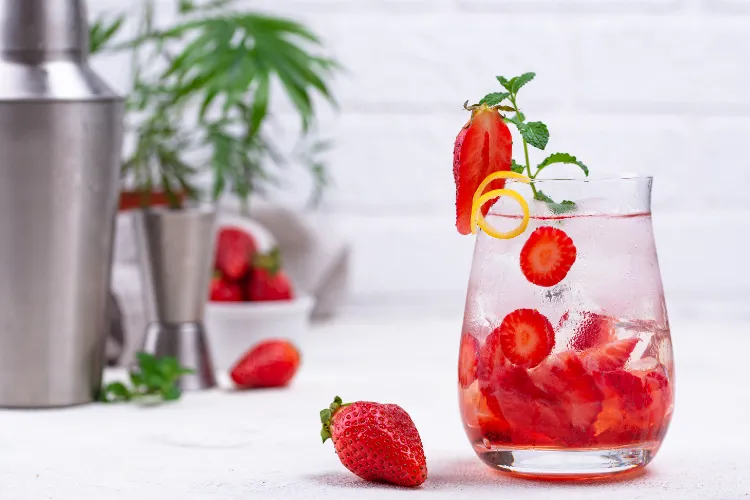 summer drinks 2022 Pink gin with strawberries