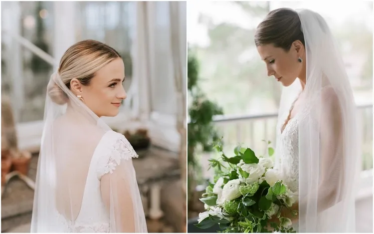 high or low buns are ideal for fixing a veil