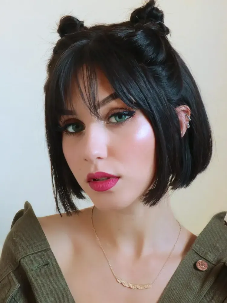 Space buns trendy hairstyle summer 2022 simple bob updo