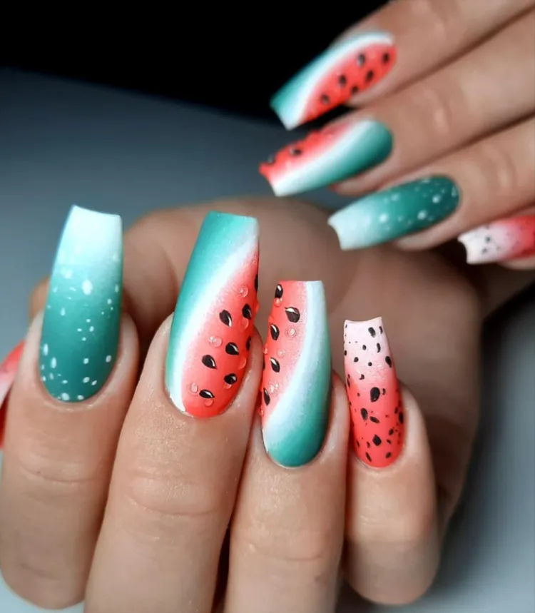 Summer Manicure ideas Watermelon Nail Design