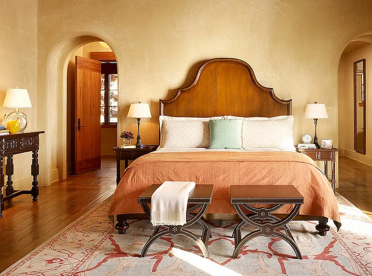 earthy hues and terracotta colors in a bedroom mediterranean style
