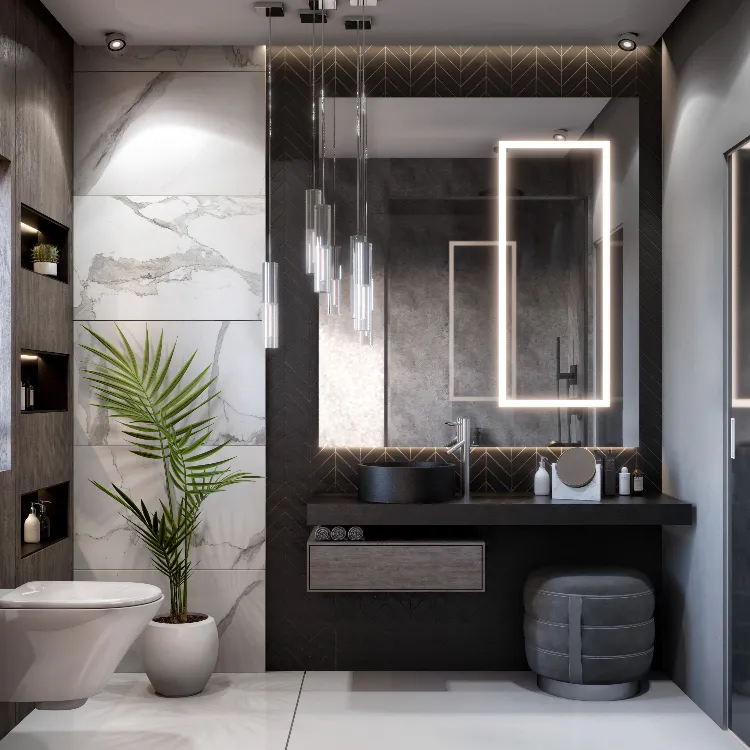 modern grey bathroom 2022 rounded furniture