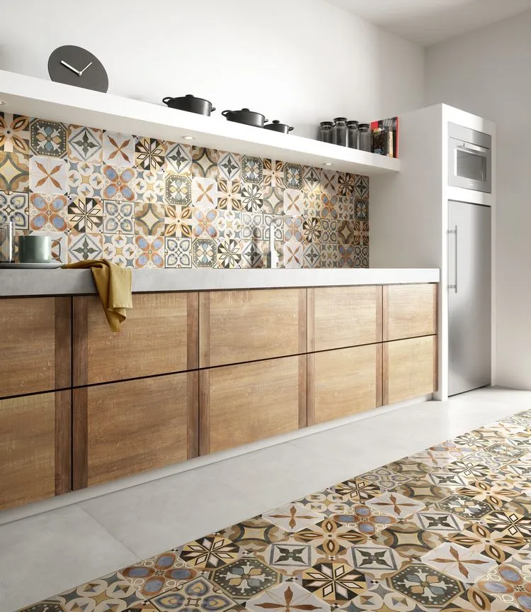 patchwork tile work with different decor styles