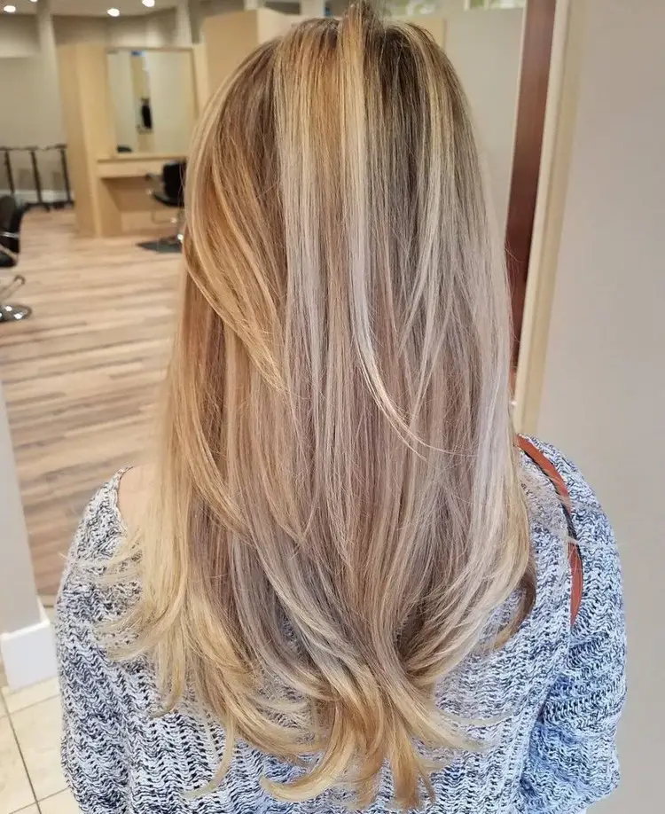 A neutral blonde mixed with warm and cool tones