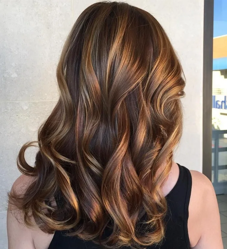 Chocolate brown with honey highlights a hair color that is delicious