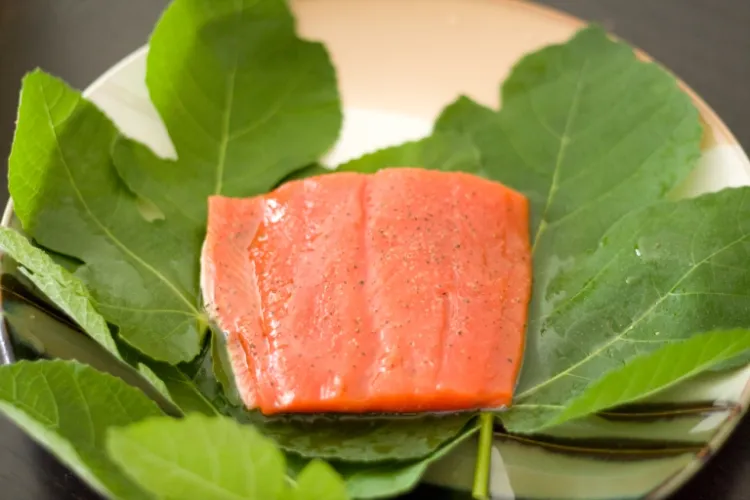 baked salmon fillet in fig leaves easy recipes 20 minutes