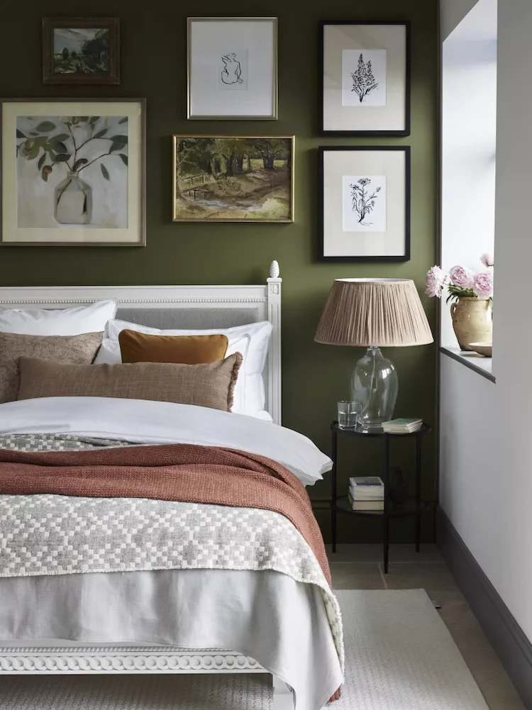 bedroom in rustic style with green wall