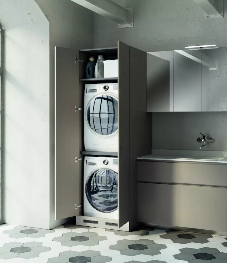 choose vinyl tile flooring and modern furniture for your laundry room