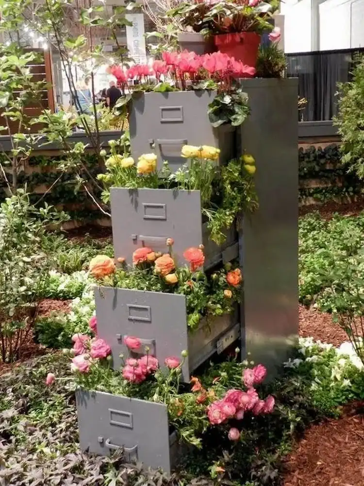 garden decoration with old drawers