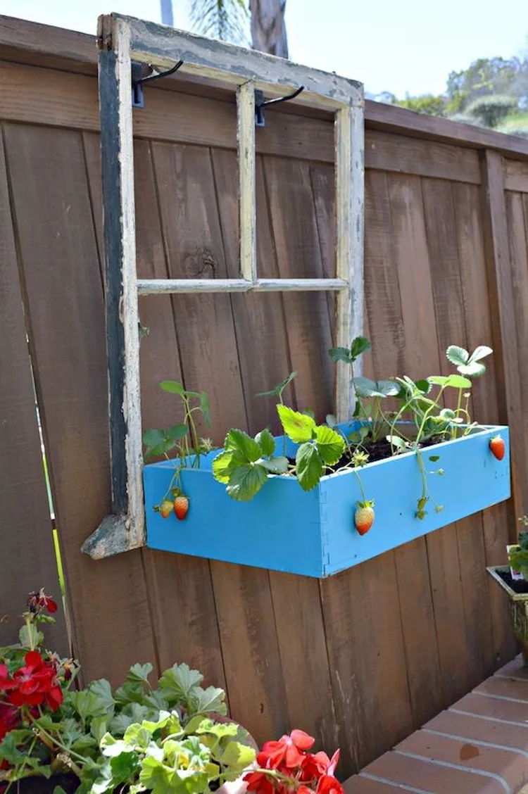 hanging garden decoration with old drawers