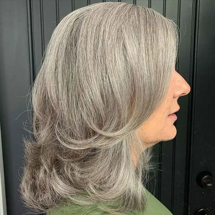medium length layered hairstyles women over 50 grey hair