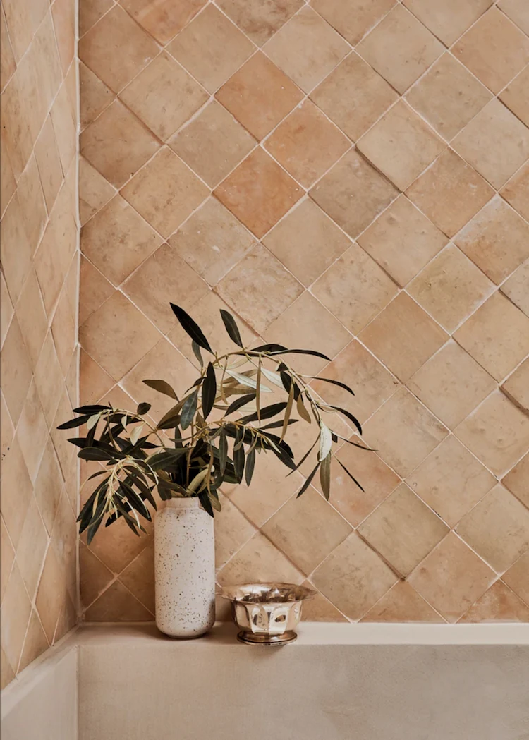 terracotta tiles and plants classic mediterranean style bathroom