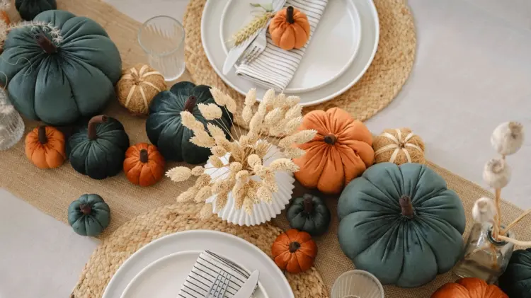 Decorative pumpkin made of velvet table decoration for autumn