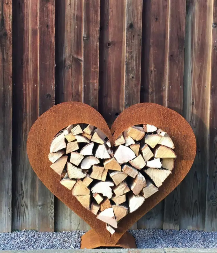 Firewood decoratively stacked on special themed shelves