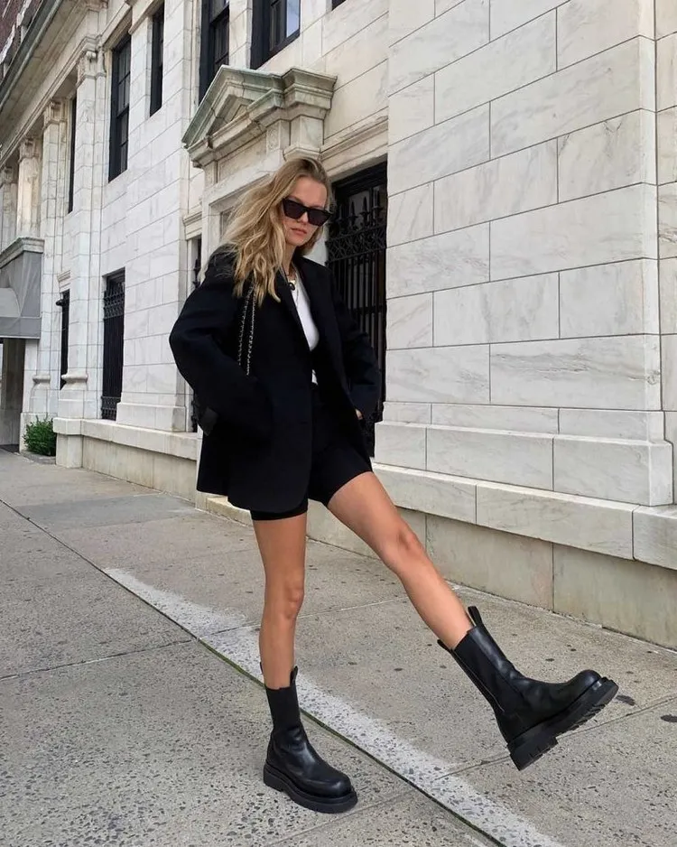 black leather chelsea boots women fall winter 2022 2023 shoe fashion cycling shorts